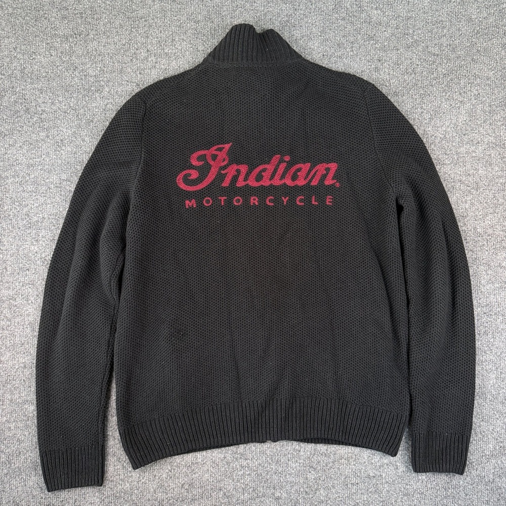 Lucky Brand Indian Motorcycles Cardigan Sweater Jacket Mens L Black Knit Zip Up
